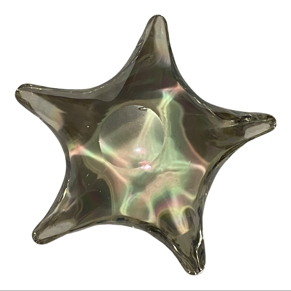 STAR paper weight hand blown glass iridescent.